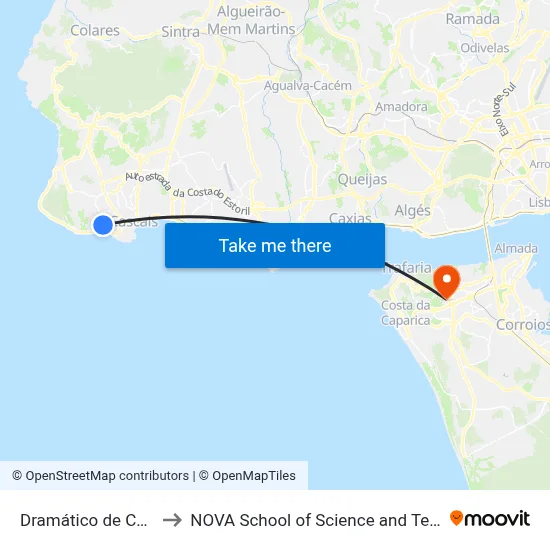 Dramático de Cascais to NOVA School of Science and Technology map
