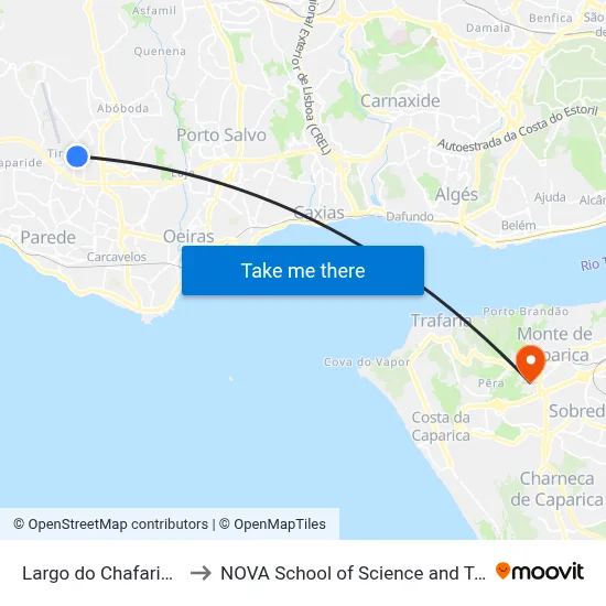 Largo do Chafariz - Tires to NOVA School of Science and Technology map