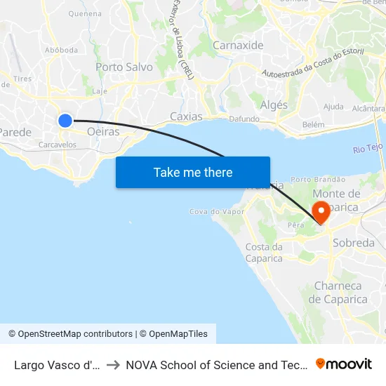 Largo Vasco d'Orey to NOVA School of Science and Technology map