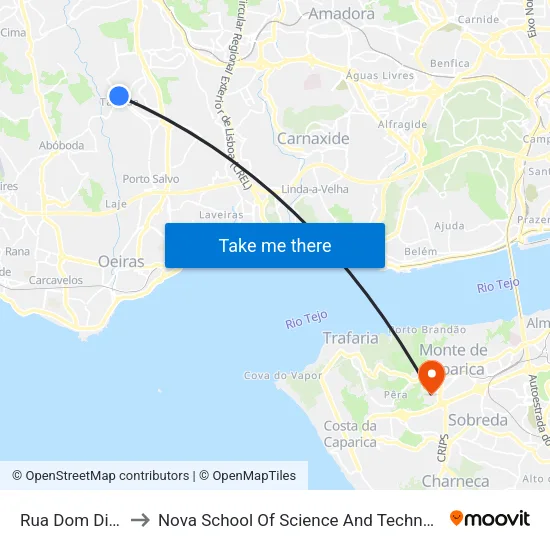 Rua Dom Dinis to Nova School Of Science And Technology map