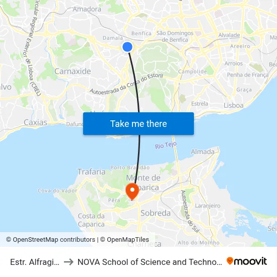Estr. Alfragide to NOVA School of Science and Technology map