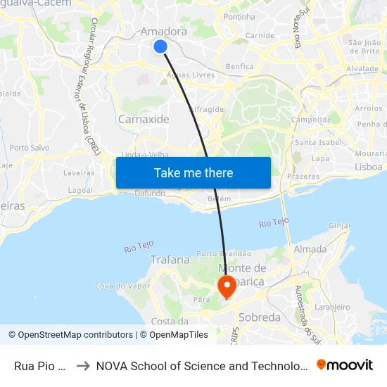 Rua Pio XII to NOVA School of Science and Technology map