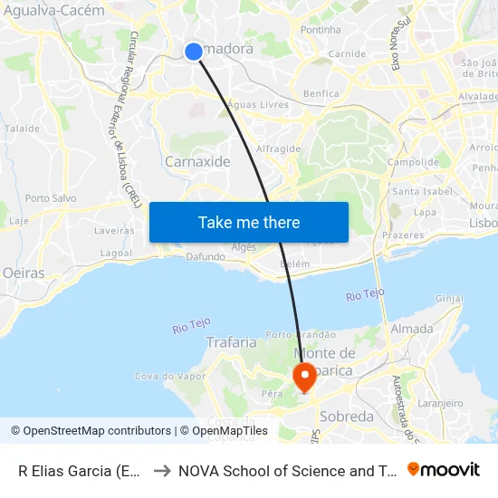 R Elias Garcia (Escolas) to NOVA School of Science and Technology map