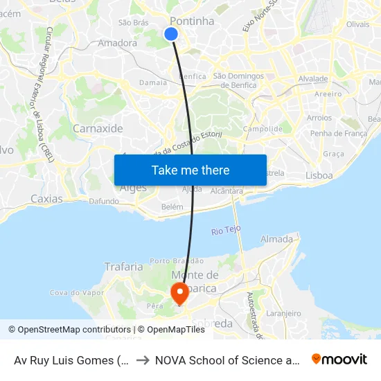 Av Ruy Luis Gomes (Alfornelos) to NOVA School of Science and Technology map