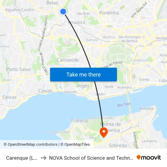 Carenque (Lgo) to NOVA School of Science and Technology map