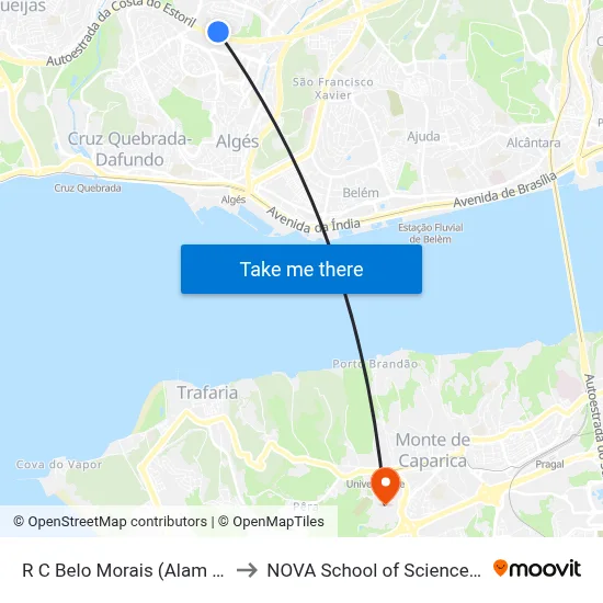 R C Belo Morais (Alam Alto Barronhos) to NOVA School of Science and Technology map