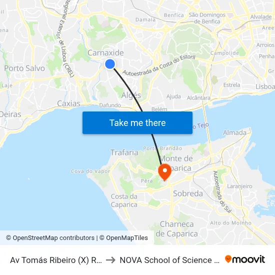 Av Tomás Ribeiro (X) R C Wallenstein to NOVA School of Science and Technology map