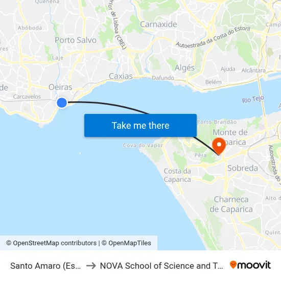 Santo Amaro (Estação) to NOVA School of Science and Technology map