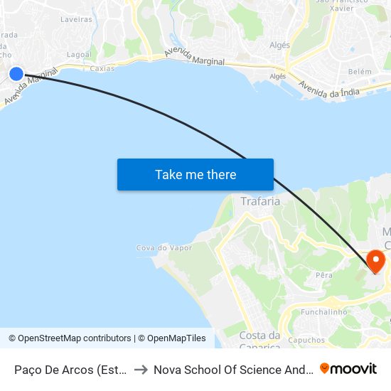 Paço De Arcos (Estação Sul) to Nova School Of Science And Technology map