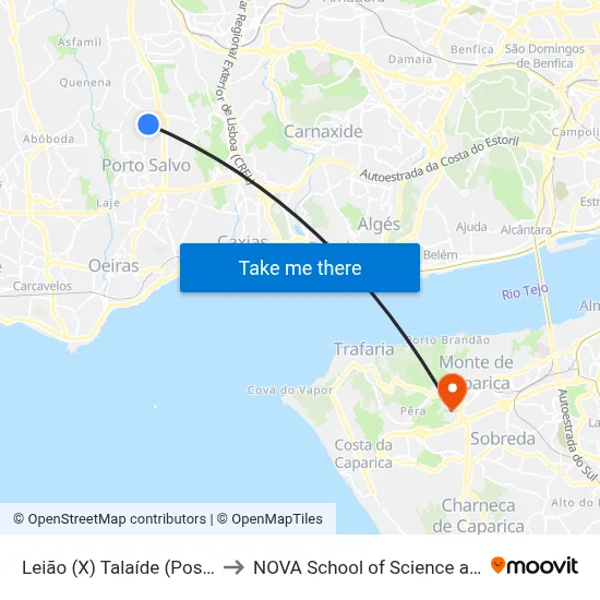Leião (X) Talaíde (Posto Combust) to NOVA School of Science and Technology map