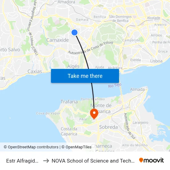 Estr Alfragide 17 to NOVA School of Science and Technology map