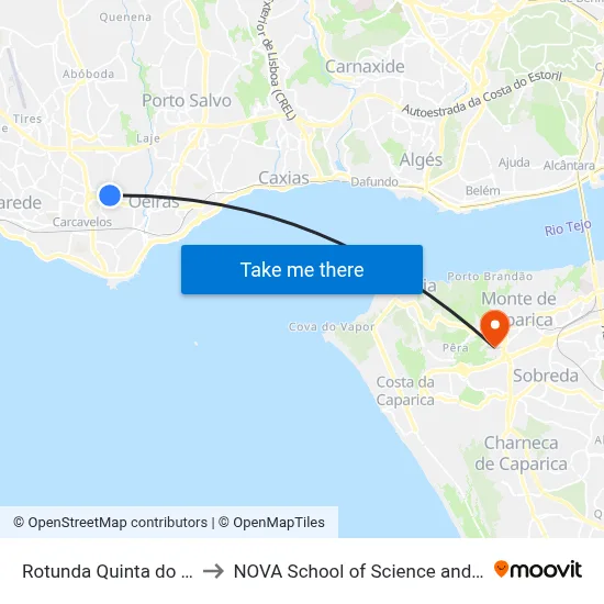 Rotunda Quinta do Marquês to NOVA School of Science and Technology map