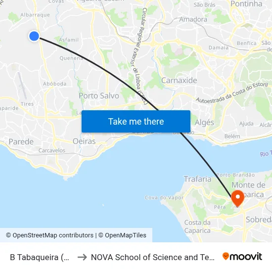 B Tabaqueira (Estat) to NOVA School of Science and Technology map