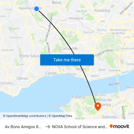 Av Bons Amigos 87 (Escola) to NOVA School of Science and Technology map
