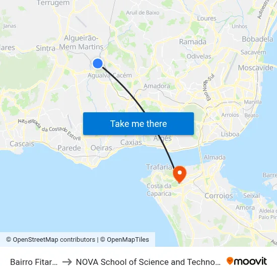 Bairro Fitares to NOVA School of Science and Technology map