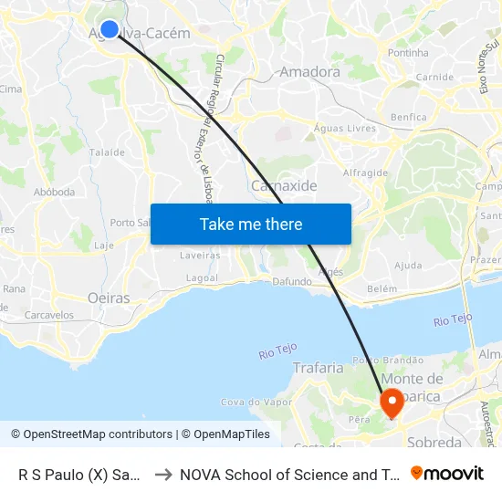 R S Paulo (X) Santo Eloi to NOVA School of Science and Technology map