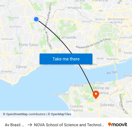 Av Brasil 84 to NOVA School of Science and Technology map