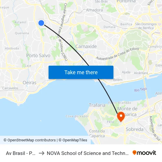 Av Brasil - Pcta to NOVA School of Science and Technology map