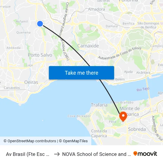 Av Brasil (Fte Esc Primária) to NOVA School of Science and Technology map