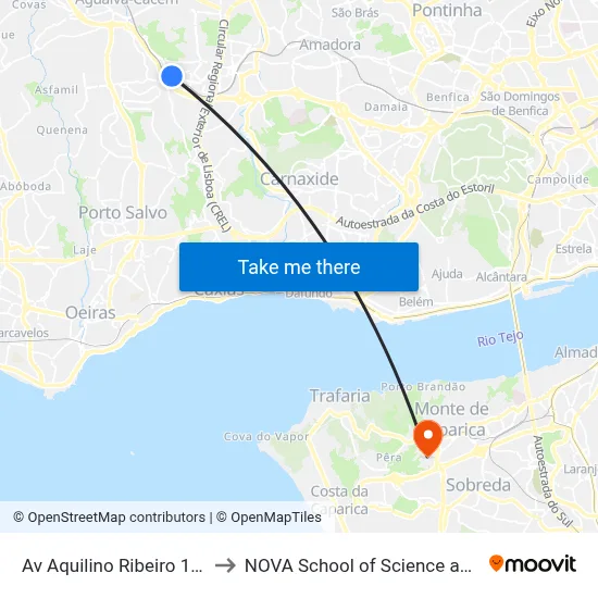 Av Aquilino Ribeiro 192 (Escola) to NOVA School of Science and Technology map