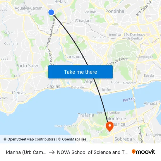 Idanha (Urb Campinas) to NOVA School of Science and Technology map