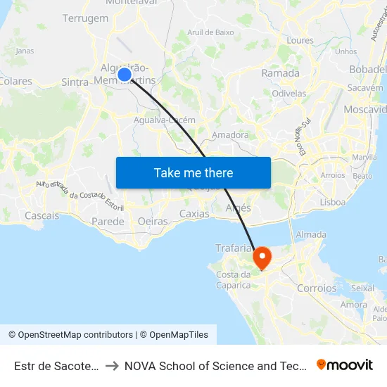 Estr de Sacotes 34 to NOVA School of Science and Technology map