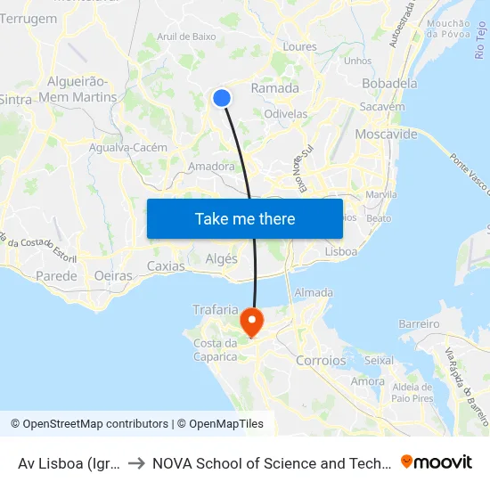 Av Lisboa (Igreja) to NOVA School of Science and Technology map