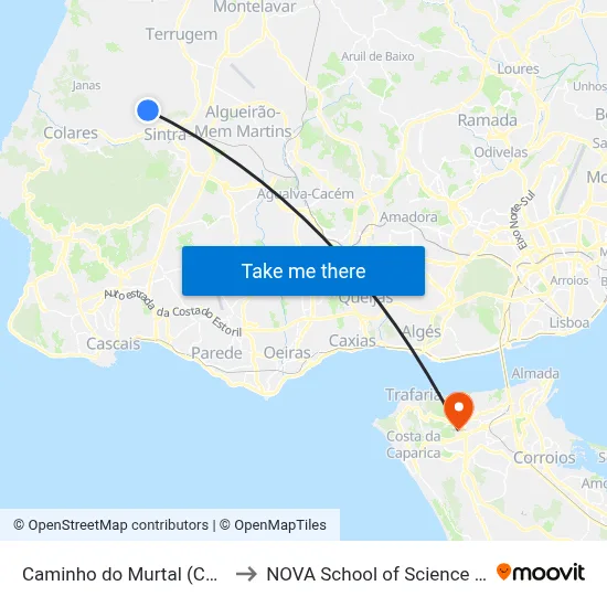 Caminho do Murtal (Centro de Saúde) to NOVA School of Science and Technology map