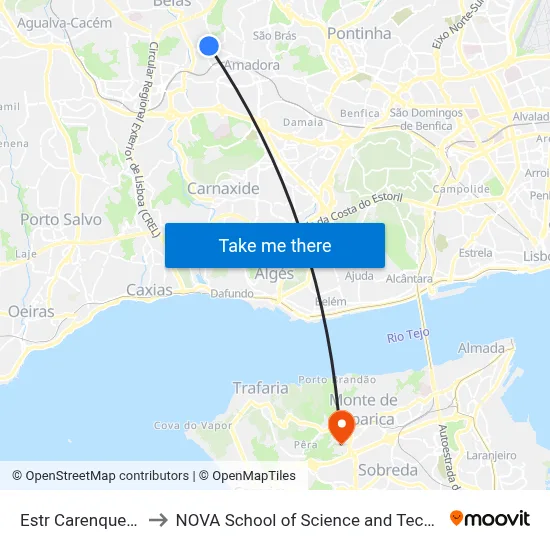 Estr Carenque 21d to NOVA School of Science and Technology map