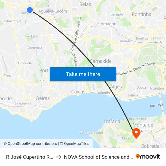 R José Cupertino Ribeiro 34 to NOVA School of Science and Technology map