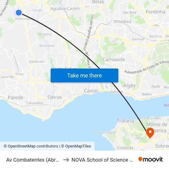 Av Combatentes (Abrunheira Park) to NOVA School of Science and Technology map