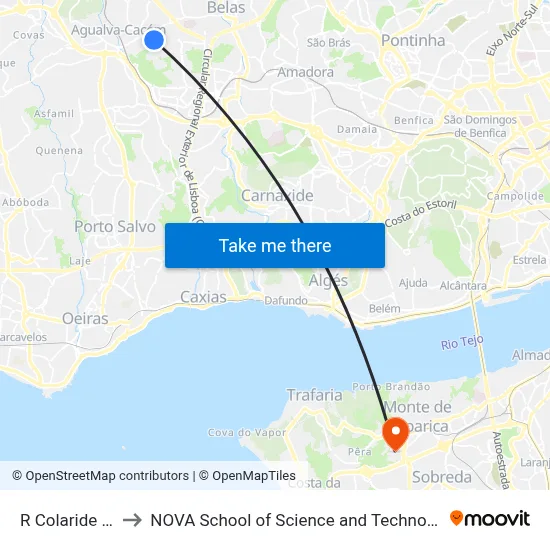 R Colaride 35 to NOVA School of Science and Technology map