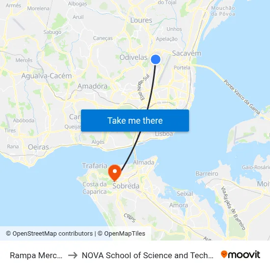 Rampa Mercado to NOVA School of Science and Technology map