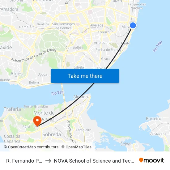 R. Fernando Palha to NOVA School of Science and Technology map