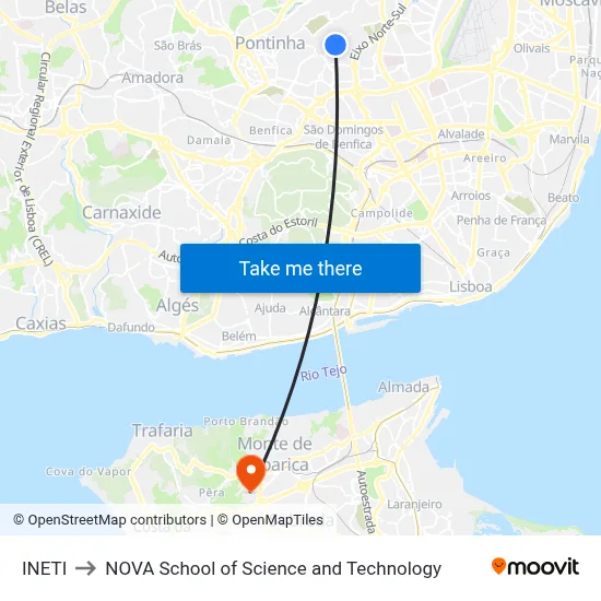INETI to NOVA School of Science and Technology map
