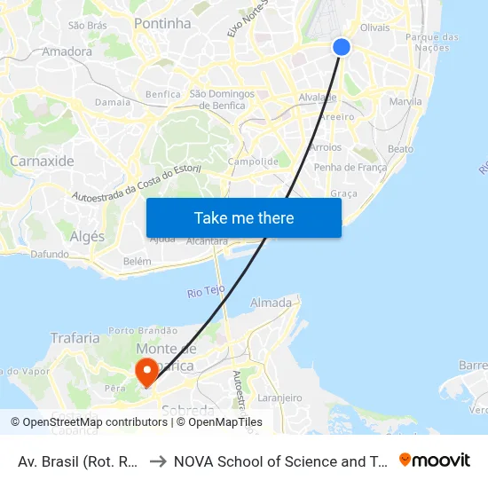 Av. Brasil (Rot. Relógio) to NOVA School of Science and Technology map