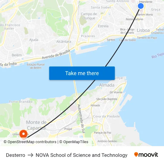 Desterro to NOVA School of Science and Technology map