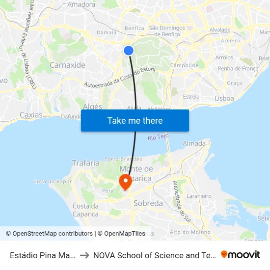 Estádio Pina Manique to NOVA School of Science and Technology map