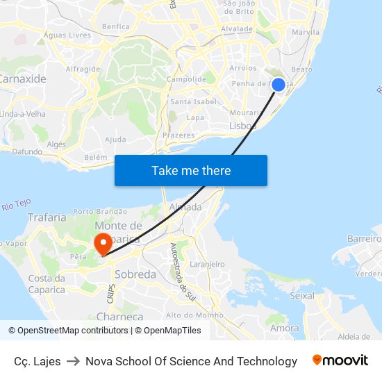 Cç. Lajes to Nova School Of Science And Technology map