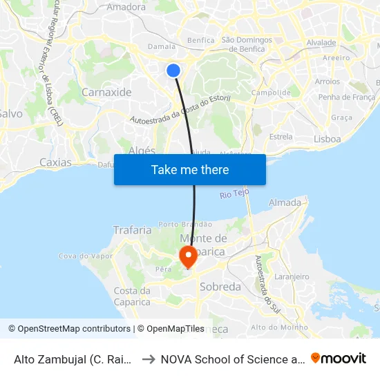 Alto Zambujal (C. Rainha S. Isabel) to NOVA School of Science and Technology map
