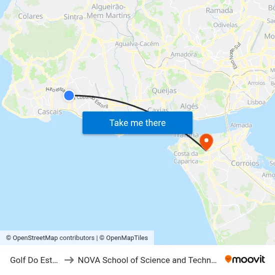 Golf Do Estoril to NOVA School of Science and Technology map