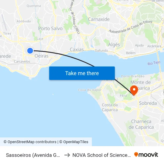 Sassoeiros (Avenida Gonçalves Zarco) to NOVA School of Science and Technology map