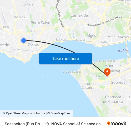 Sassoeiros (Rua Do Funchal) to NOVA School of Science and Technology map