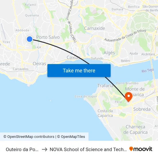 Outeiro da Polima to NOVA School of Science and Technology map