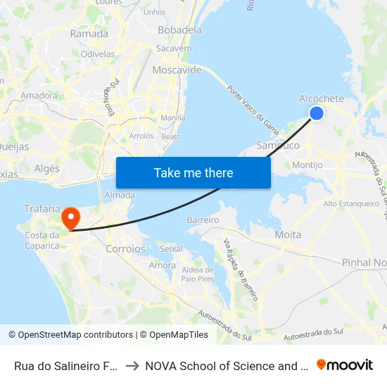 Rua do Salineiro Frente 81 to NOVA School of Science and Technology map