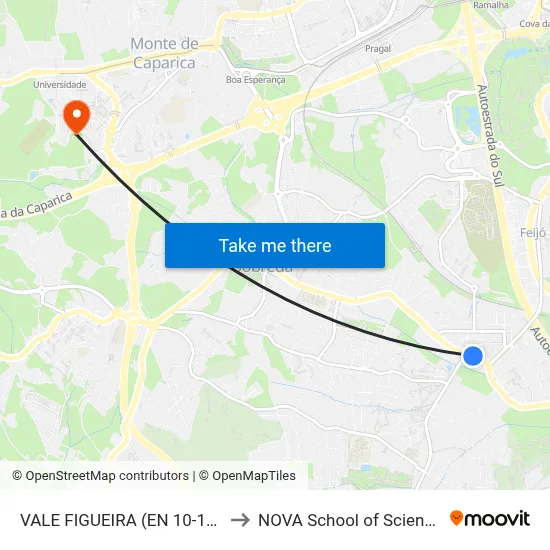 VALE FIGUEIRA (EN 10-1) ENTRE ROTUNDAS to NOVA School of Science and Technology map