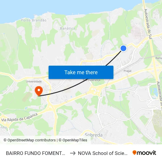 BAIRRO FUNDO FOMENTO R 3 VALES (ESCOLA) to NOVA School of Science and Technology map