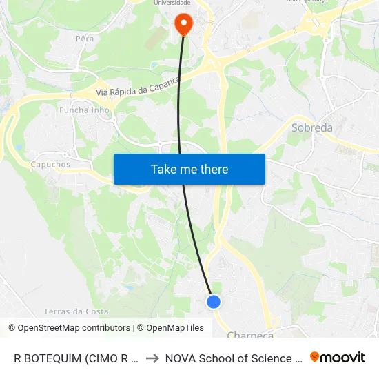 R BOTEQUIM (CIMO R A-VER-O-MAR) to NOVA School of Science and Technology map