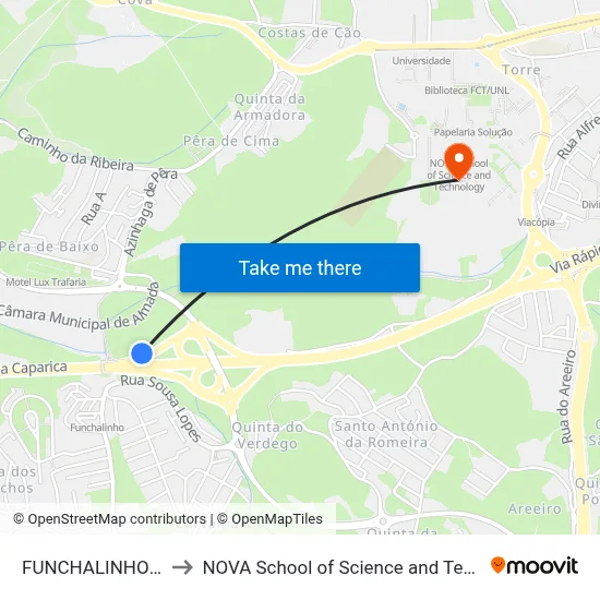 FUNCHALINHO (NÓ) to NOVA School of Science and Technology map