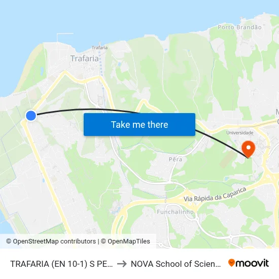 TRAFARIA (EN 10-1) S PEDRO TRAFARIA 123 to NOVA School of Science and Technology map